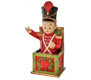 Bamse på tromme i polyresin H86 cm - Antik rød/Antik grøn