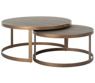 Conrad sofaborde i marmor og stål Ø75 + Ø90 cm - Guld/Brun marmor