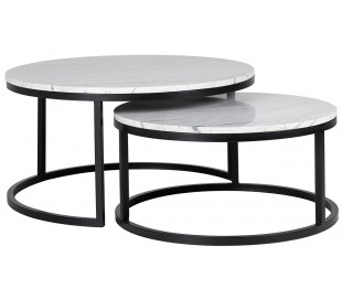 Lexington sofabord i marmor og stål Ø90 cm - Sort/Hvid marmor