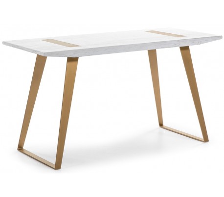 Se Skrivebord i metal og træ 140 x 60 cm - Antik hvid/Antik guld hos Lepong.dk