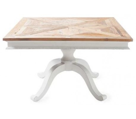 Billede af Spisebord i genanvendt elmetræ 130 x 130 cm - Antik hvid/Natur