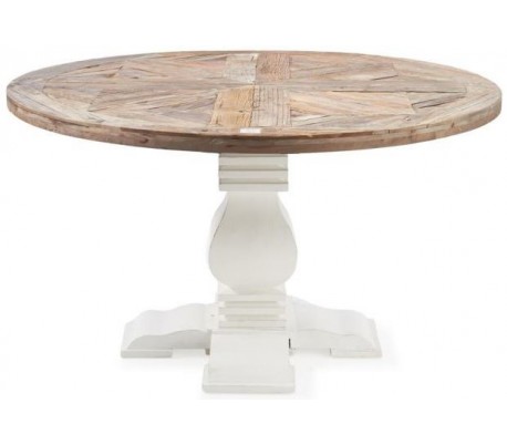 Se Rundt spisebord i genanvendt elmetræ Ø140 cm - Antik hvid/Natur hos Lepong.dk