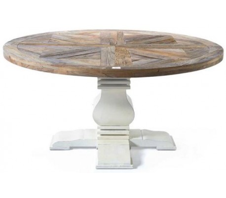 Se Rundt spisebord i genanvendt elmetræ Ø160 cm - Antik hvid/Natur hos Lepong.dk