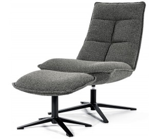 Lænestol med fodskammel drejefunktion drejefod skammel stof grå