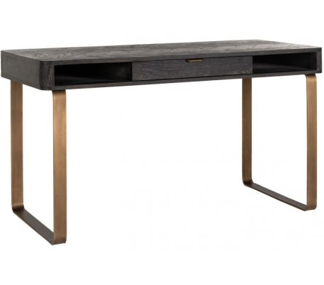 Se Blackbone skrivebord i egetræ og stål B140 cm - Børstet sort/Antik messing hos Lepong.dk