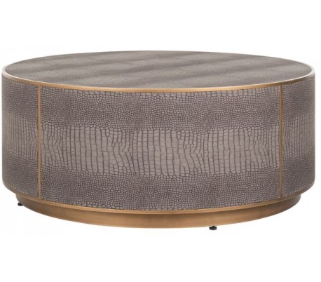 Se Classio sofabord i vegansk læder og stål Ø100 cm - Antik guld/Gråbrun hos Lepong.dk