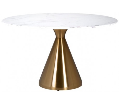 Billede af Tenille rundt spisebord i faux marmor og stål Ø130 cm - Børstet guld/Hvid marmor