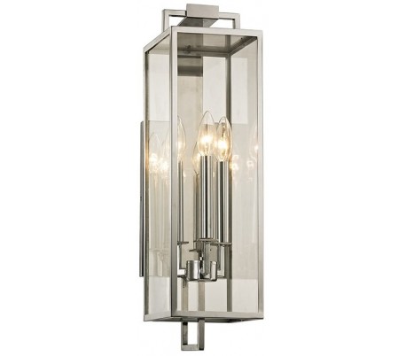 Se Beckham Væglampe i stål og glas H54,6 cm 3 x E14 - Poleret stål/Klar hos Lepong.dk