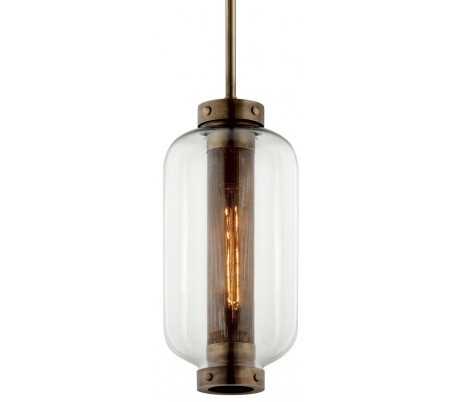 Billede af Atwater loftlampe i stål og glas H68 - 147 cm 1 x E27 - Antik messing/Klar