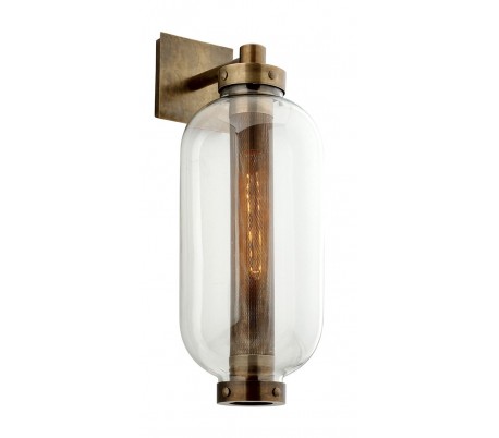 Billede af Atwater væglampe i stål og glas H66 cm 1 x E27 - Antik messing/Klar