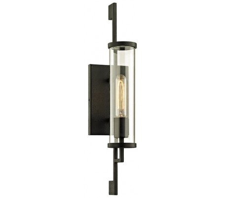 Carroll Park væglampe i stål og glas H43,8 cm 1 x E27 - Aldret bronze/Klar