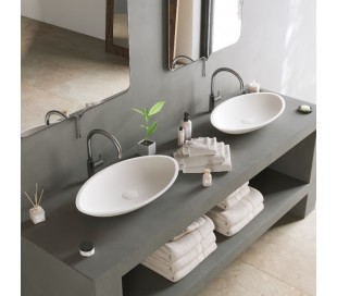 Håndvask Mat hvid sten solid surface oval badeværelse 2