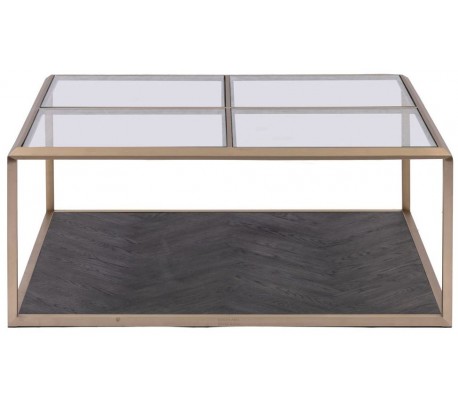 Billede af Sofabord i stål, glas og egetræ 90 x 90 cm - Kaffe/Sortbrun