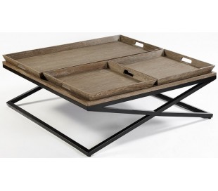 Sofabord i genanvendt fyrretræ og metal 140 x 80 cm - Antik sort/Rustik brun