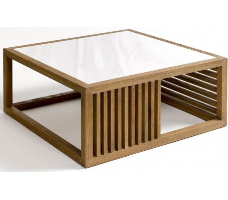 Sofabord i egetræ og glas 90 x 90 cm - Børstet eg/Klar