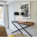 Sofabord i aldret egetræ og metal 120 x 65 cm - Antik sort/Brunbejset