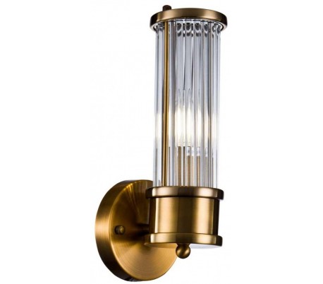 Billede af Væglampe i glas og metal H29 cm - Aldret guld/Klar rillet