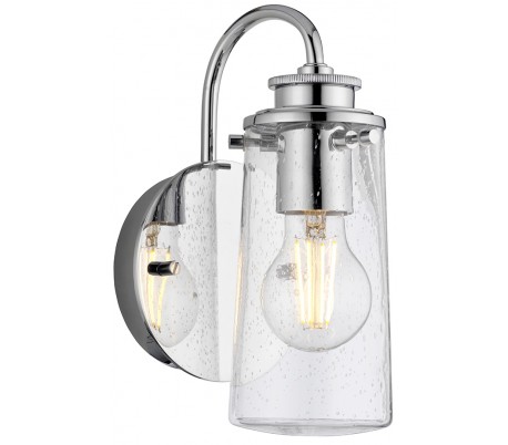 Se Braelyn Badeværelseslampe i stål og glas H24,4 cm 1 x E27 - Poleret krom/Klar med dråbeeffekt hos Lepong.dk