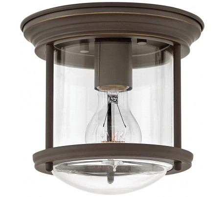 Se Hadrian Mini Badeværelseslampe i stål og glas Ø19,6 cm 1 x E27 - Antik bronze/Klar hos Lepong.dk