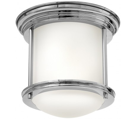 Se Hadrian Mini Badeværelseslampe i stål og glas Ø19,6 cm 1 x E27 - Poleret krom/Opalhvid hos Lepong.dk
