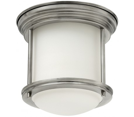 Hadrian Mini Badeværelseslampe i stål og glas Ø19,6 cm 1 x E27 - Børstet messing/Opalhvid