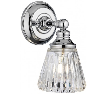 Billede af Keynes Badeværelseslampe i stål og glas H25 cm 1 x G9 LED - Poleret krom/Klar rillet