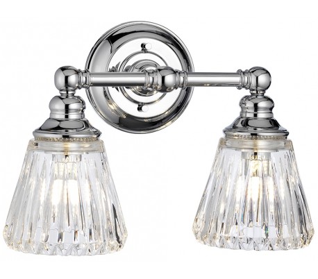 Billede af Keynes Badeværelseslampe i stål og glas B35,2 cm 2 x G9 LED - Poleret krom/Klar rillet