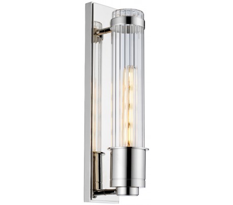 Billede af Wellington Badeværelseslampe i stål og glas H40 cm 1 x E27 Tube LED - Poleret krom/Klar rillet