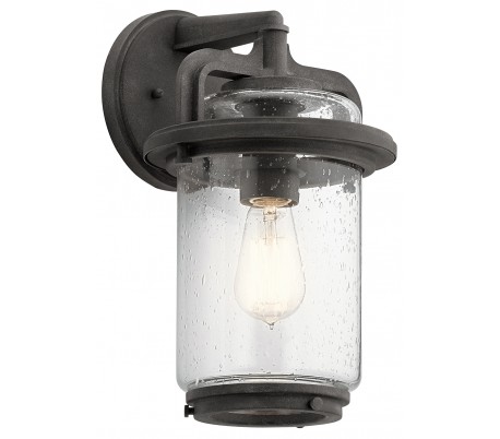 Se Andover Væglampe i stål og glas H35,6 cm 1 x E27 - Aldret zink/Klar med dråbeeffekt hos Lepong.dk