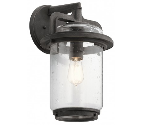 Se Andover Væglampe i stål og glas H43,7 cm 1 x E27 - Aldret zink/Klar med dråbeeffekt hos Lepong.dk