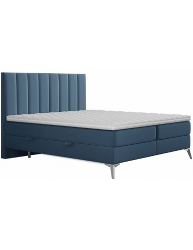 Billede af Somerset kontinentalseng med opbevaring og sengegavl 160 x 200 cm med 7 komfortzoner - Krom/Blå