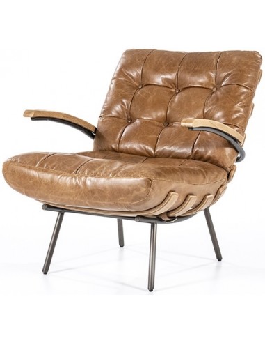 Billede af Lænestol i læder og egetræ H80 cm - Cognac