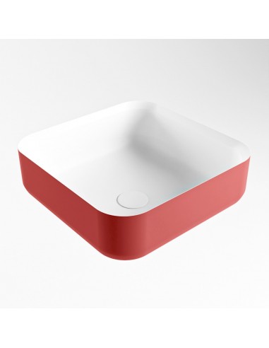 Se BINX håndvask 36 x 36 cm Solid surface - Talkum/Rød hos Lepong.dk