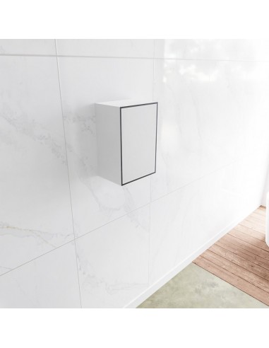 Se LAGOM venstrevendt skab til badeværelset 45 x 30 cm Solid surface - Talkum/Sort hos Lepong.dk