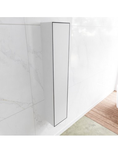 Se LAGOM venstrevendt skab til badeværelset 150 x 30 cm Solid surface - Talkum/Sort hos Lepong.dk