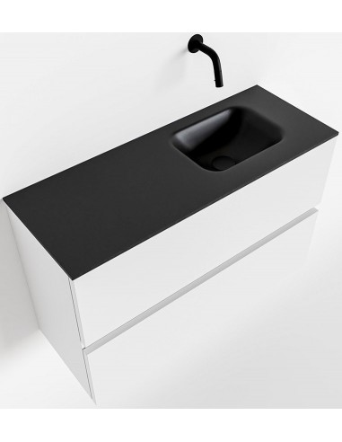 Se ADA Komplet badmiljø højrevendt håndvask B80 x H50 cm MDF - Talkum/Sort hos Lepong.dk