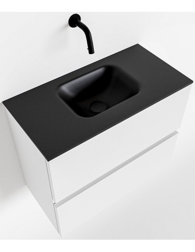 Se ADA Komplet badmiljø centreret håndvask B60 x H50 cm MDF - Talkum/Sort hos Lepong.dk