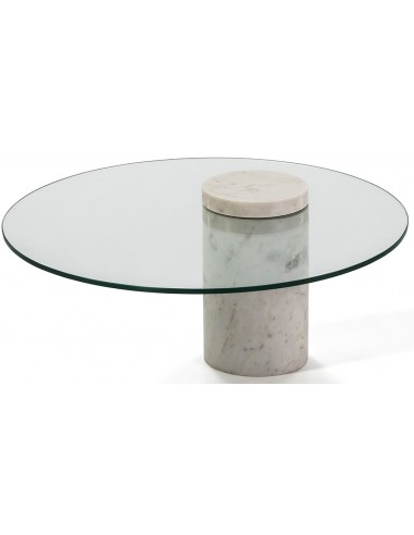 Se Sofabord i marmor og glas Ø76 cm - Hvid marmor/Klart hos Lepong.dk
