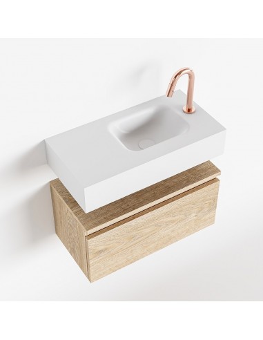 Se ANDOR Komplet badmiljø højrevendt håndvask B60 cm MDF - Vasket eg/Talkum hos Lepong.dk