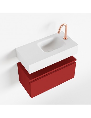 ANDOR Komplet badmiljø højrevendt håndvask B60 cm MDF - Rød/Talkum
