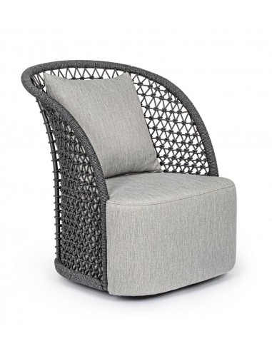Billede af Cuyen rotérbar lounge havestol i aluminium, reb og olefin B93 cm - Charcoal/Grå