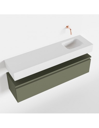 Billede af ANDOR Komplet badmiljø højrevendt håndvask B120 cm MDF - Armygrøn/Talkum