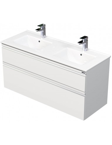 Se BRAVE Komplet badmiljø med dobbelt håndvask B121 cm Keramik og MDF - Hvid højglans hos Lepong.dk