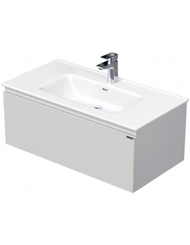 Se LETTY Komplet badmiljø med håndvask B91 cm Keramik og MDF - Hvid højglans hos Lepong.dk