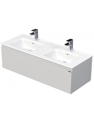 Se LETTY Komplet badmiljø med dobbelt håndvask B121 cm Keramik og MDF - Hvid højglans hos Lepong.dk