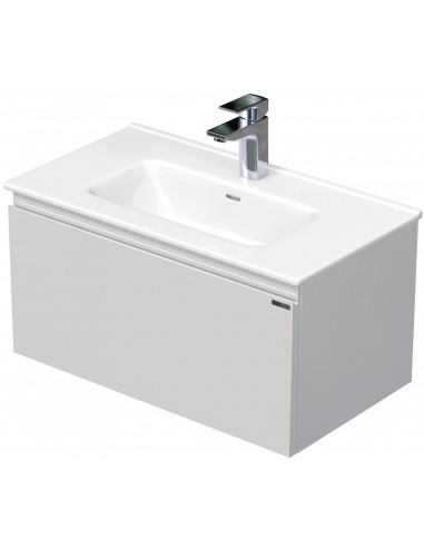 Se LETTY Mini Komplet badmiljø med håndvask B71 cm Keramik og MDF - Hvid højglans hos Lepong.dk