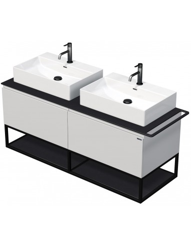 Se TARA Komplet badmiljø med 2 håndvaske B148 cm Keramik, HPL og MDF - Sort/Hvid højglans hos Lepong.dk