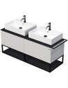 TARA Komplet badmiljø med 2 håndvaske B148 cm Keramik, HPL og MDF - Sort/Hvid højglans