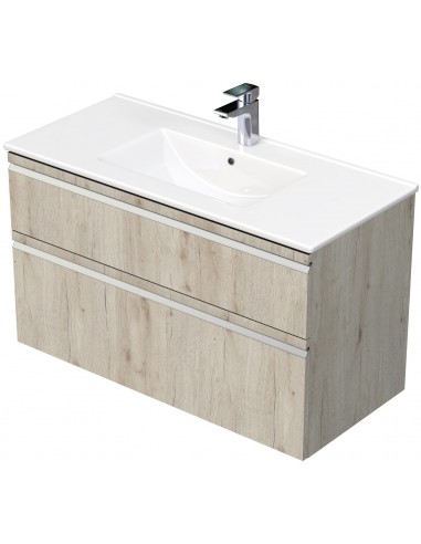 Se BRAVE Komplet badmiljø med håndvask B101 cm Keramik og MDF - Lys eg hos Lepong.dk