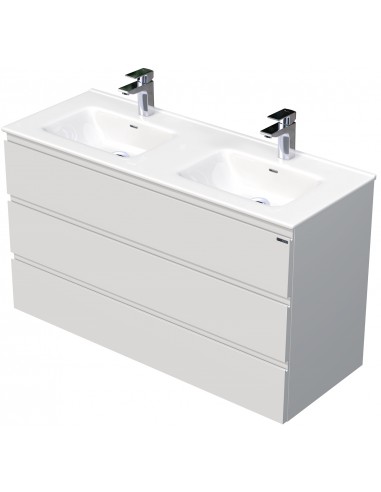 Se LETTY Komplet badmiljø med dobbelt håndvask B121 cm Keramik og MDF - Mat hvid hos Lepong.dk